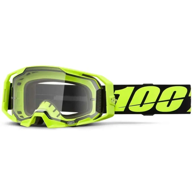 100% ARMATIC NEON Cross Enduro Motorcycle Mask Black Fluorescent Yellow Clear Lens Soddisfatti O Rimborsati