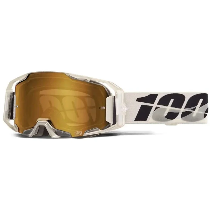 100% ARMATIC PITCH Motocross Enduro Mask Black White Grey Gold Mirror Lens Offerta Speciale