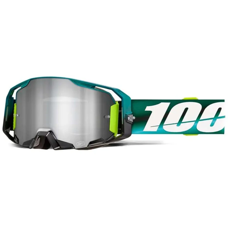 100% ARMATIC POLARITY Motocross Enduro Mask Black Green Silver Lens Vendita Finale