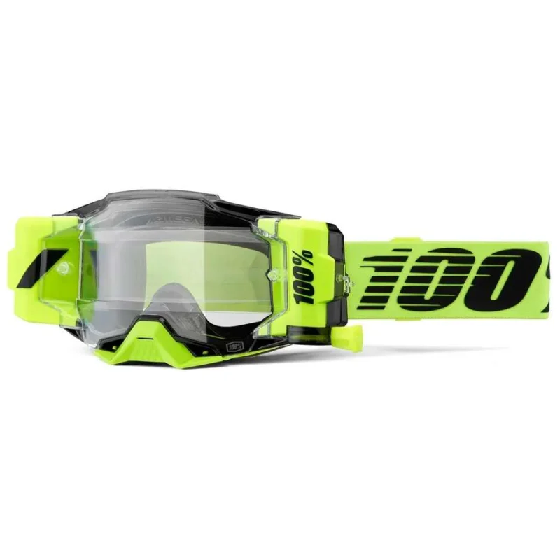 100% ARMEGA FORECAST Motocross Enduro Mask Black Fluo Yellow Clear Lens Subito Disponibile