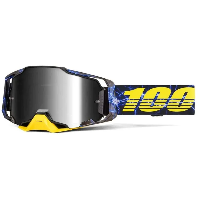 100% ARMEGA FURIOUS Motocross Enduro Mask Black Blue Yellow Silver Lens Popolare