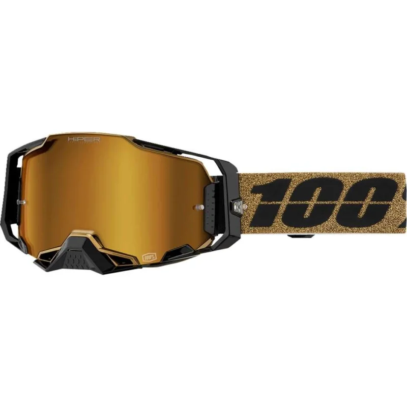100% ARMEGA HiPER GLORY Cross Enduro Motorcycle Mask with Gold Mirror Lens Offerta Limitata