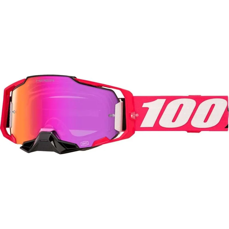 Offerta 100% ARMEGA HIPER KLOUG Pink White Cross Enduro Motorcycle Goggles with Pink Mirror Lens