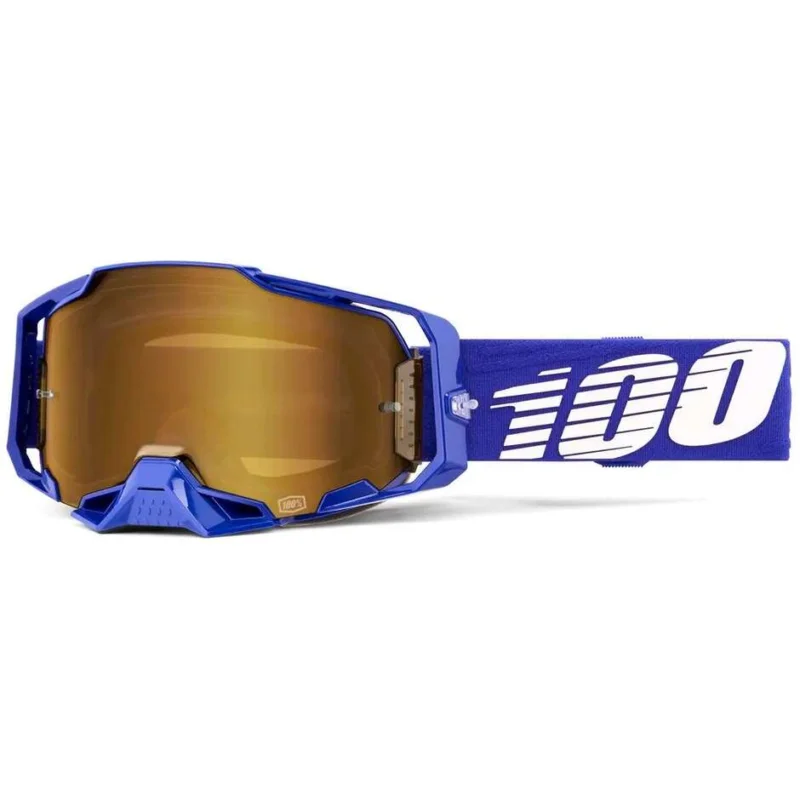 Sconto 100% ARMEGA KLEIN Motocross Enduro Mask Blue White Gold Mirror Lens