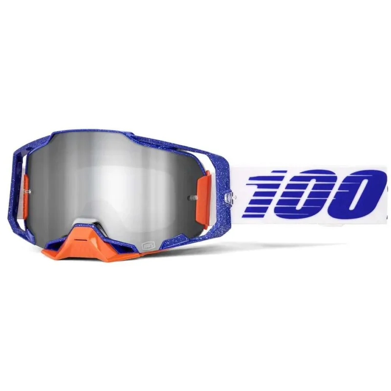 100% ARMEGA LAVINGAAD Motocross Enduro Mask Blue White Orange Silver Mirror Lens Nuovo Arrivo