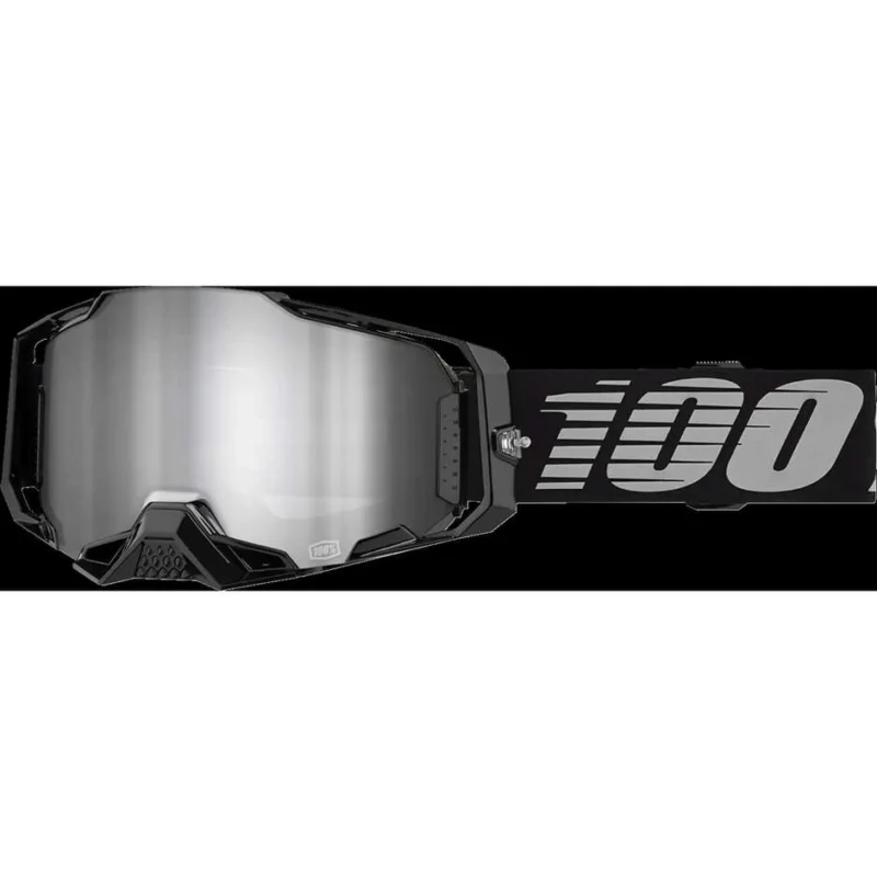 100% ARMEGA Motocross Enduro Mask Black Silver Mirror Lens Di Tendenza