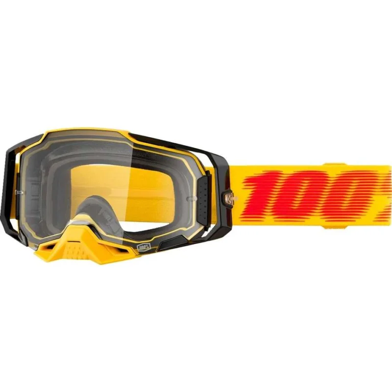 100% ARMEGA TESTSU Motocross Enduro Mask Yellow Black Orange Clear Lens Occasione