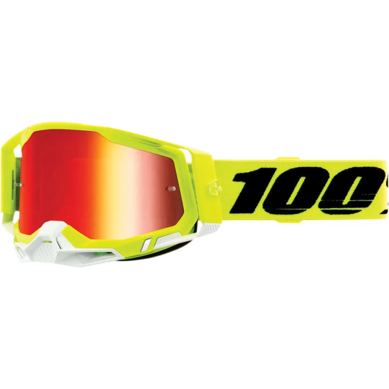 100% RACECRAFT 2 Yellow Cross Enduro Motorcycle Goggles Red Mirror Lens Novità