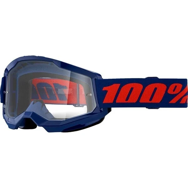 100% STRATA 2 NAVY Cross Enduro Motorcycle Mask with Transparent Lens Miglior Prezzo