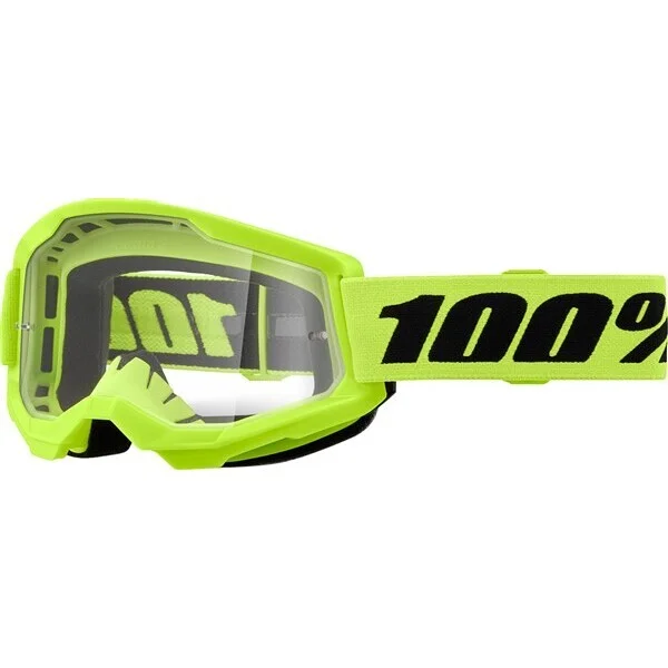 100% STRATA 2 NEON Yellow Cross Enduro Motorcycle Mask with Transparent Lens Ordina Subito