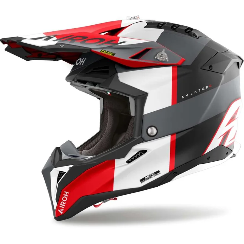 Airoh AVIATOR 3 MONARCH Cross Enduro Motorcycle Helmet Grey Red Matt Ultima Occasione