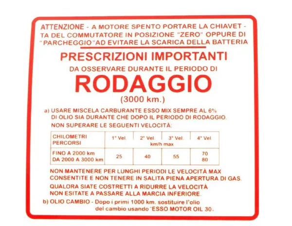 142721030 - TARGHETTA RODAGGIO ROSSA VESPA GS 150 1955>1961 Spedizione Espresso