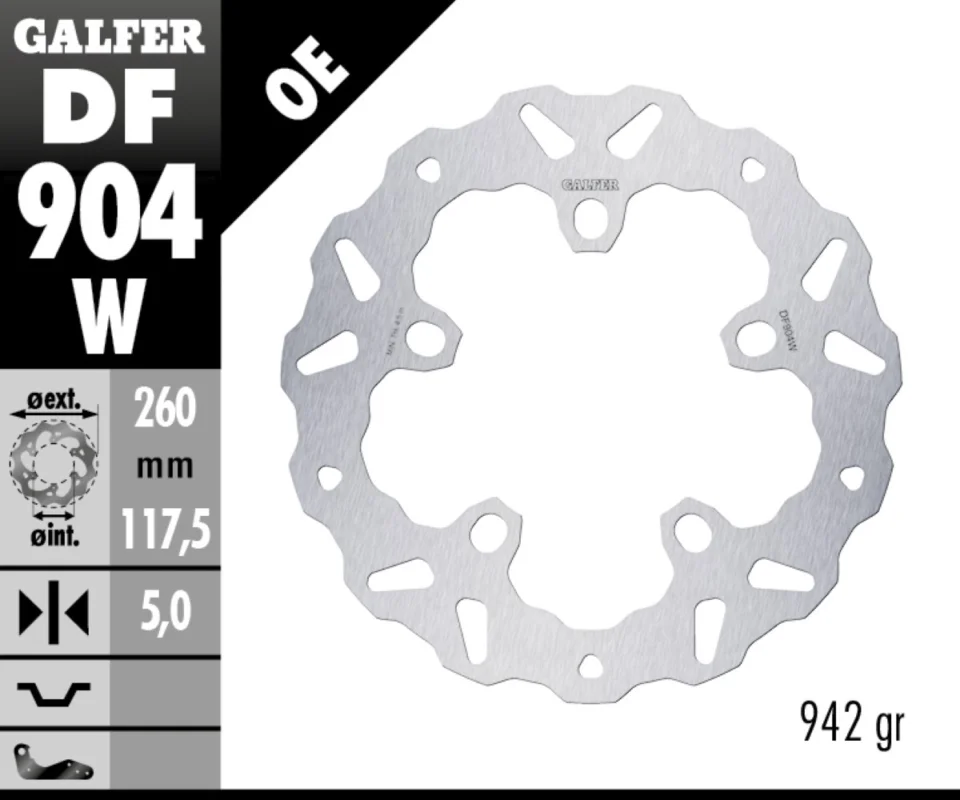 Spedito Oggi Galfer Disco Freno Posteriore WAVE FIXED 260X5mm per INDIAN MOTORCYCLE FTR R CARBONModelli dal 2021 al 2026 DF904W