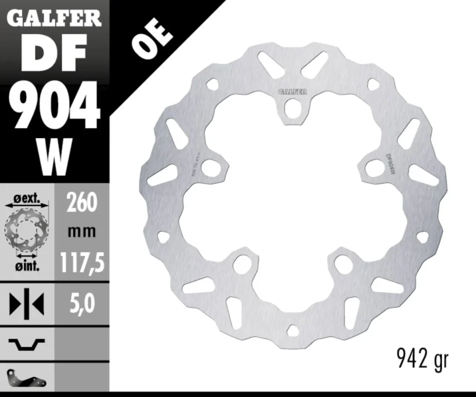 Galfer Disco Freno Posteriore WAVE FIXED 260X5mm per INDIAN MOTORCYCLE FTR 1200Modelli dal 2019 al 2026 DF904W Bestseller