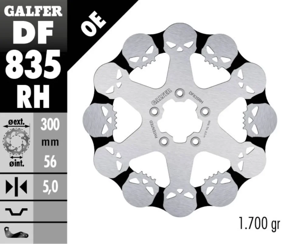 Spedito Oggi Galfer Disco Freno Posteriore W SKULL DESIGN FIXED 300x5mm per HARLEY DAVIDSON X883R 883 ROADSTER Modelli: 2013 DF835RH