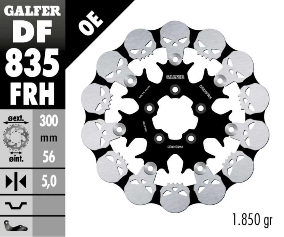 Promo Stagionale Galfer Disco Freno Posteriore W SKULL DESIGN FLOATING STEEL 300x5mm per HARLEY DAVIDSON X883R 883 ROADSTER Modelli: 2013 DF835FRH