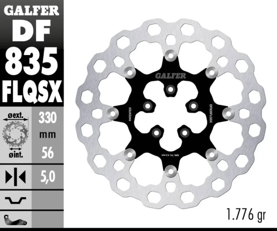 Spedito Oggi Galfer Disco Freno Posteriore CUBIQ FLOATING SUPER OSIZE 330x5mm per HARLEY DAVIDSON X883R 883 ROADSTER Modelli: 2013 DF835FLQSX