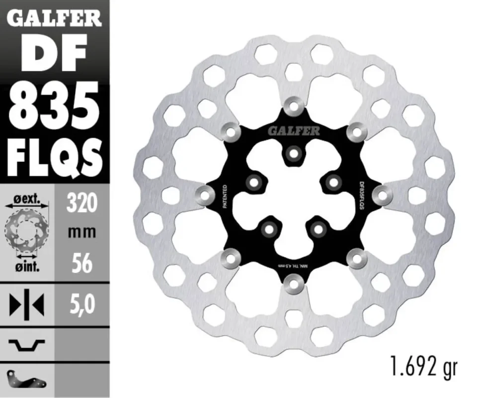Galfer Disco Freno Posteriore CUBIQ FLOATING OVERSIZE 320x5mm per HARLEY DAVIDSON X883R 883 ROADSTER Modelli: 2013 DF835FLQS Spedizione Espresso