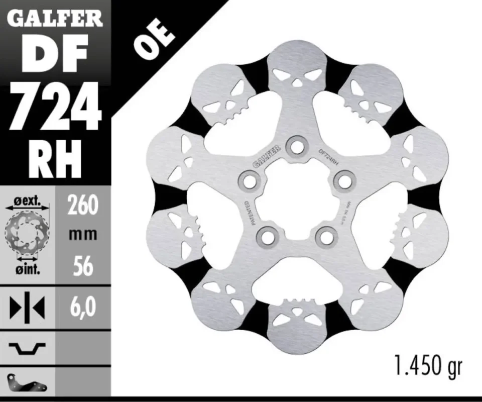 Promozione Galfer Disco Freno Posteriore W SKULL DESIGN FIXED 260x6mm per HARLEY DAVIDSON XL IRONModelli dal 2009 al 2010 DF724RH
