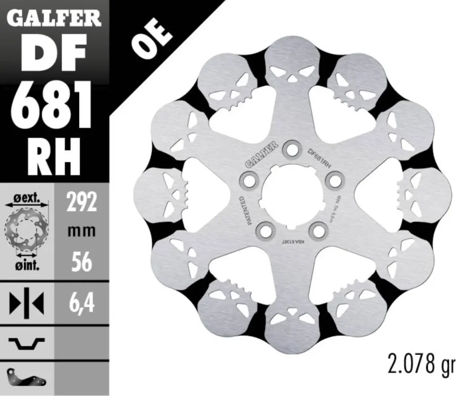 Galfer Disco Freno Posteriore W SKULL DESIGN FIXED 292x6.4mm per HARLEY DAVIDSON FXBRS BREAKOUT 114 Modelli dal 2018 al 2022 DF681RH Prezzo Basso