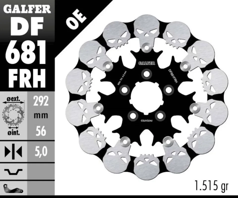 Galfer Disco Freno Posteriore W SKULL DESIGN FLOATING 292x5mm per HARLEY DAVIDSON FLTRXS ROAD GLIDE SPECIALModelli dal 2015 al 2016 DF681FRH Direttamente Dal Produttore