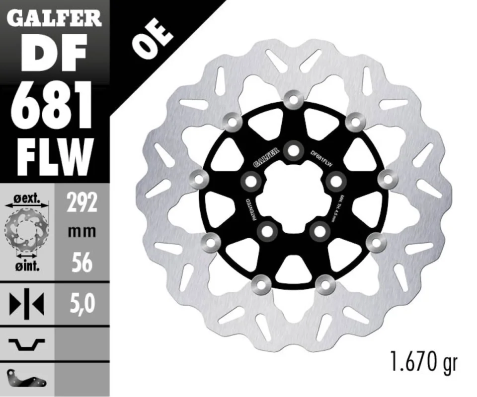 Promozione Galfer Disco Freno Posteriore W FLOATING (C. STEEL) 292x5mm per HARLEY DAVIDSON XR 1200 XModelli dal 2010 al 2012 DF681FLW