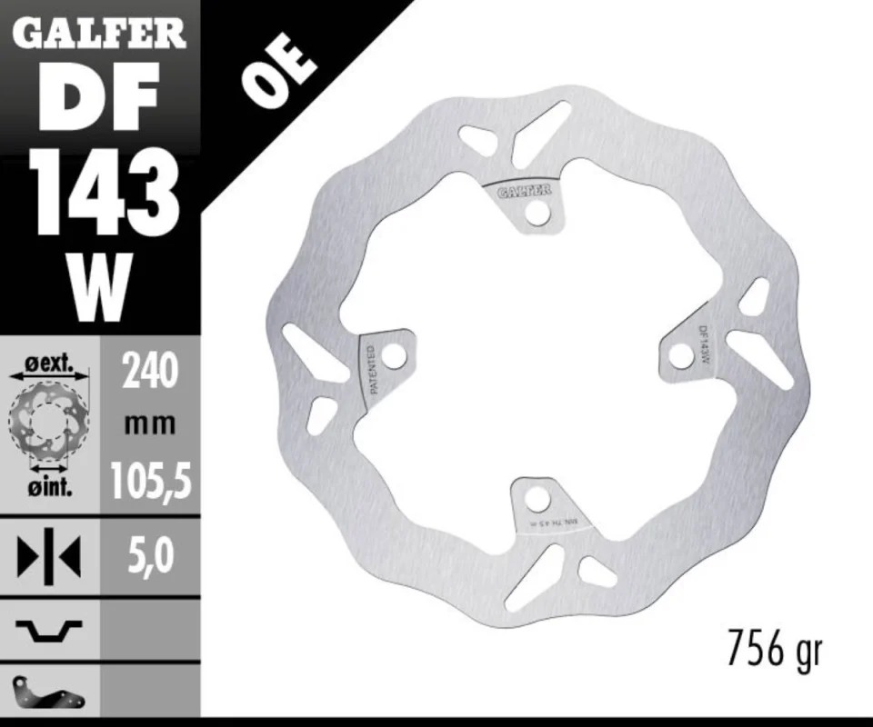 Galfer Disco Freno Posteriore WAVE FIXED 240X5MM per HONDA ADV 350Modelli: 2022 DF143W Non Perdere