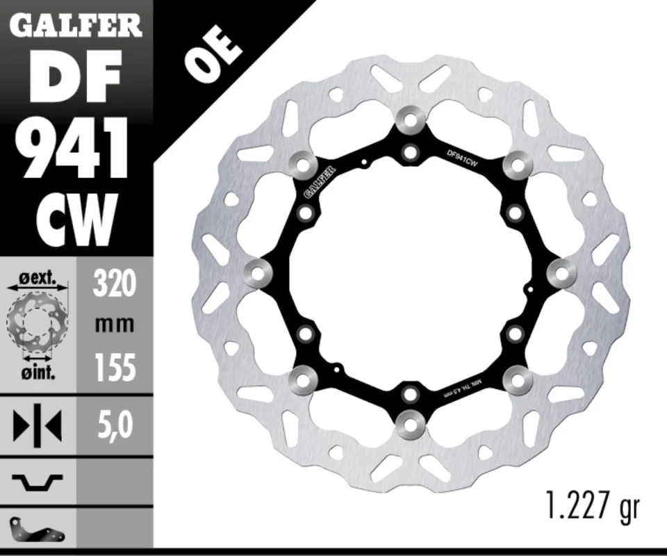 Novità Galfer Disco Freno Antreriore W FLOATING ALU 320X5mm per HUSQVARNA A 401 VITPILENModelli: 2019 DF941CW
