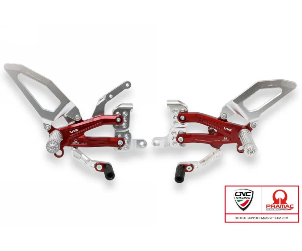 Ultime Pezzi Pedane Regolabili Easy Pramac Racing Limited Edition Cnc Racing Argento/rosso Ducati Superbike Panigale V4 SModelli dal 2018 al 2026 PE407PR