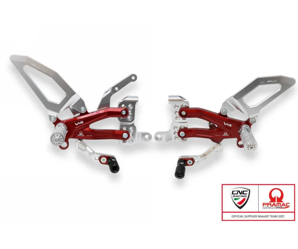 Pedane Regolabili Pramac Racing Limited Edition Cnc Racing Argento/rosso Ducati Superbike Panigale V4Modelli dal 2018 al 2026 PE406PR Non Perdere